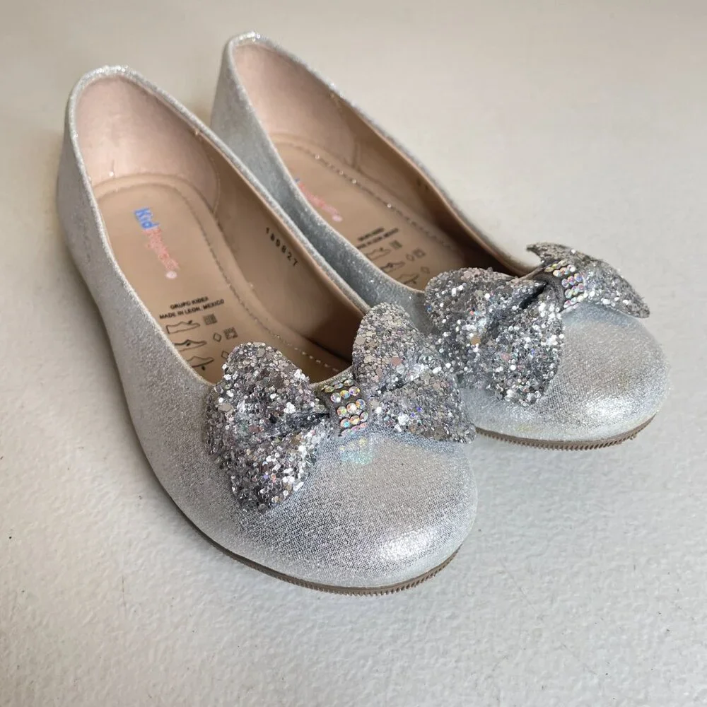 KidExpress Silver Glitter Bow Ballet Flats Size EU 31